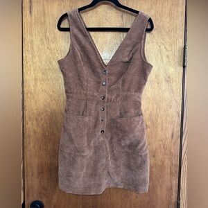 Brown Corduroy Button-Front Dress